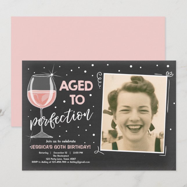 Aged to Perfection Birthday Wine Adult Birthday Invitation (Front/Back)