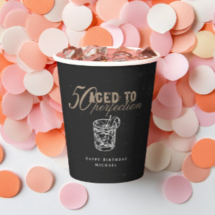 Aged to Perfection Black Whiskey 50th Birthday Paper Cups