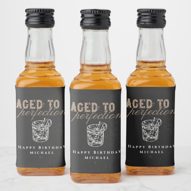 Aged to Perfection Black Whiskey Birthday Party Liquor Bottle Label (Bottles)