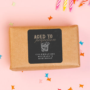 Aged to Perfection Black Whiskey Birthday  Square Sticker