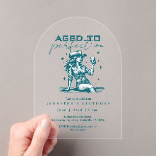 Aged to Perfection Cowgirl Blue Birthday Party Acrylic Invitations