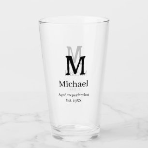 Aged to perfection est. 19XX monogram name letter Glass