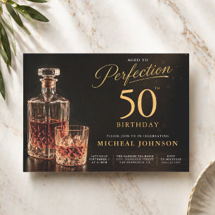 Aged to Perfection Gold Black 50th Birthday Invitation