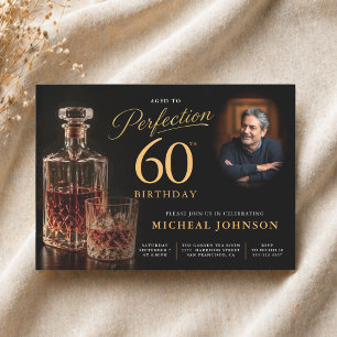 Aged to Perfection Gold Black Photo 60th Birthday Invitation