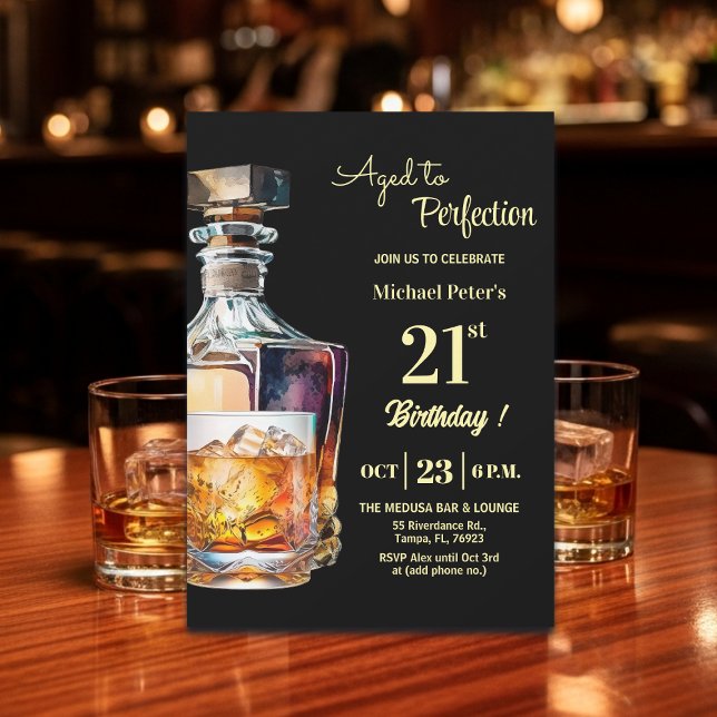 Aged to Perfection Men 21st Whiskey Birthday Invitation (Creator Uploaded)