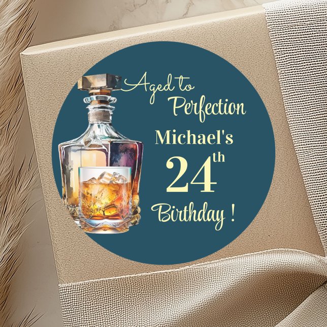 Aged to Perfection Men 24th Whiskey Birthday Classic Round Sticker (Creator Uploaded)