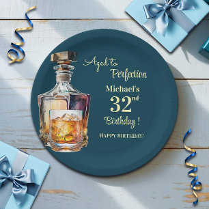 Aged to Perfection Men 32nd Whiskey Birthday Paper Plate