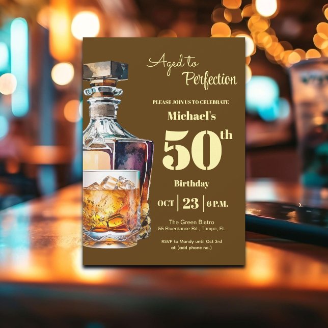 Aged to Perfection Men 50th Whiskey Birthday  Invitation (Creator Uploaded)