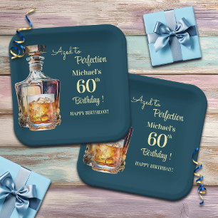 Aged to Perfection Men 60th Whiskey Birthday Paper Plate