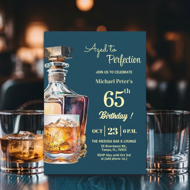 Aged to Perfection Men 65th Whiskey Birthday  Invitation (Creator Uploaded)