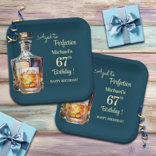 Aged to Perfection Men 67th Whiskey Birthday Paper Plate