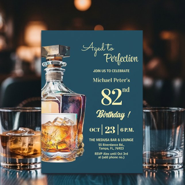 Aged to Perfection Men 82nd Whiskey Birthday  Invitation (Creator Uploaded)