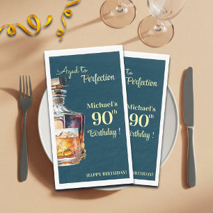 Aged to Perfection Men 90th Whiskey Birthday Napkin