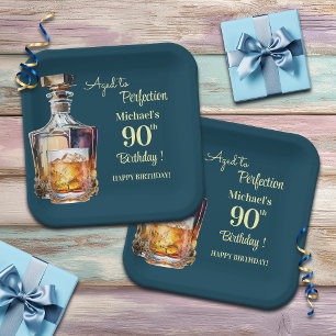 Aged to Perfection Men 90th Whiskey Birthday Paper Plate