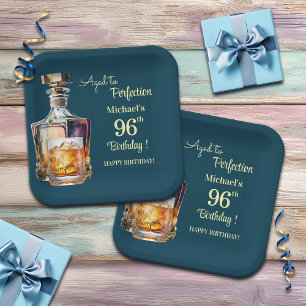 Aged to Perfection Men 96th Whiskey Birthday Paper Plate