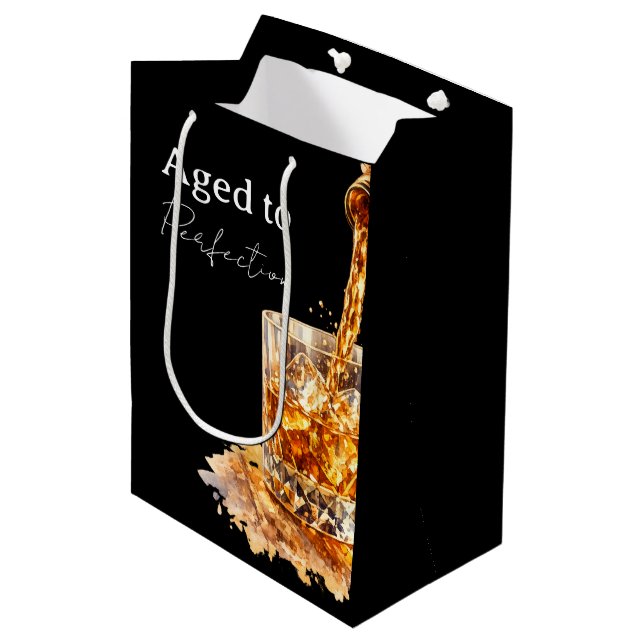 Aged To Perfection Men’s Birthday Party Medium Gift Bag (Front Angled)