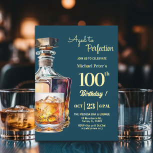 Aged to Perfection Men's 100th Whiskey Birthday Invitation