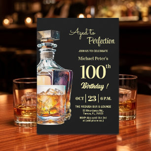 Aged to Perfection Men's 100th Whiskey Birthday Invitation