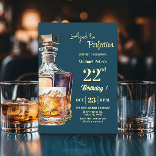 Aged to Perfection Men's 22nd Whiskey Birthday  Invitation