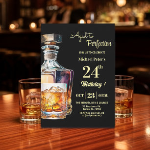 Aged to Perfection Men's 24th Whiskey Birthday  Invitation