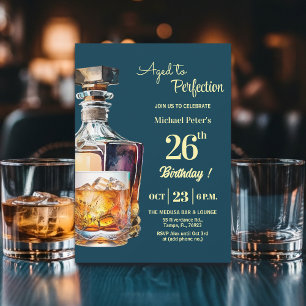 Aged to Perfection Men's 26th Whiskey Birthday  Invitation