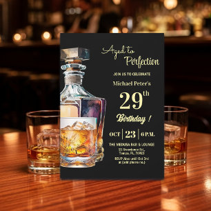 Aged to Perfection Men's 29th Whiskey Birthday Invitation