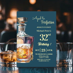 Aged to Perfection Men's 32nd Whiskey Birthday  Invitation
