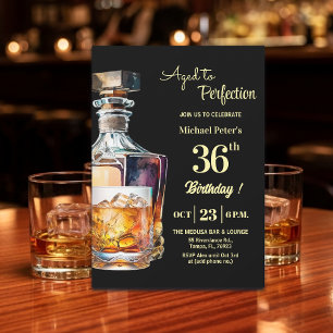 Aged to Perfection Men's 36th Whiskey Birthday Invitation