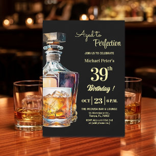 Aged to Perfection Men's 39th Whiskey Birthday Invitation