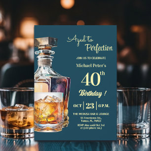 Aged to Perfection Men's 40th Whiskey Birthday  Invitation