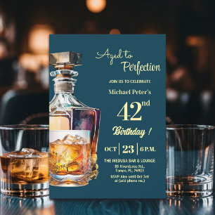 Aged to Perfection Men's 42nd Whiskey Birthday  Invitation