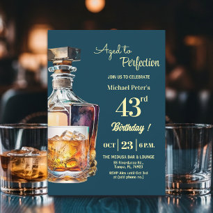 Aged to Perfection Men's 43rd Whiskey Birthday  Invitation