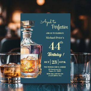Aged to Perfection Men's 44th Whiskey Birthday Invitation