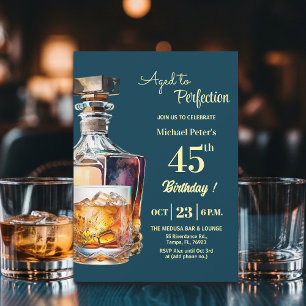 Aged to Perfection Men's 45th Whiskey Birthday Invitation