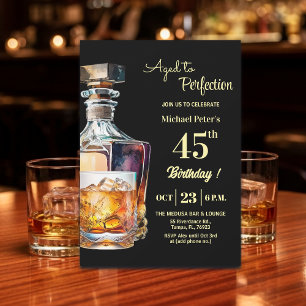 Aged to Perfection Men's 45th Whiskey Birthday  Invitation