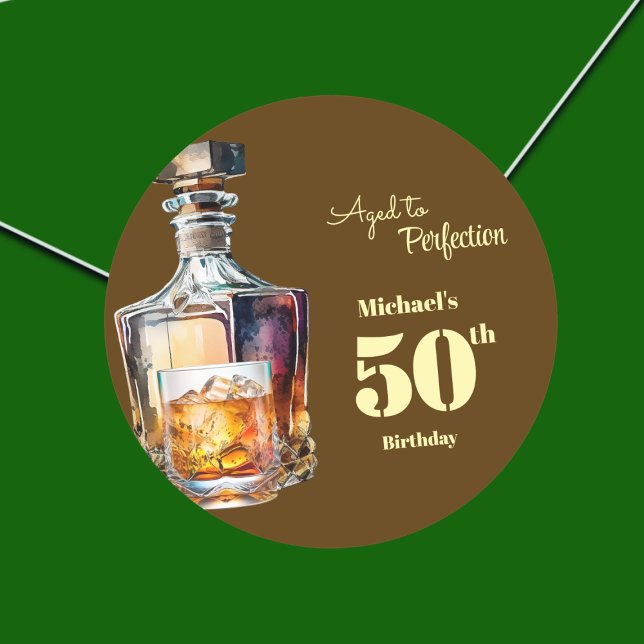Aged to Perfection Men's 50th Whiskey Birthday  Classic Round Sticker (Creator Uploaded)