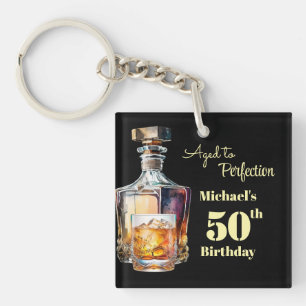 Aged to Perfection Men's 50th Whiskey Birthday  Key Ring