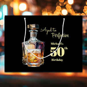 Aged to Perfection Men's 50th Whiskey Birthday Large Gift Bag