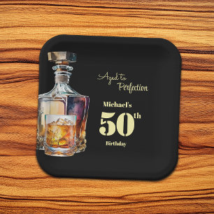 Aged to Perfection Men's 50th Whiskey Birthday  Paper Plate