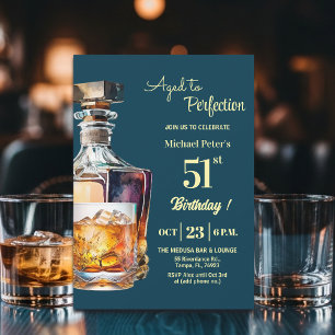 Aged to Perfection Men's 51st Whiskey Birthday  Invitation