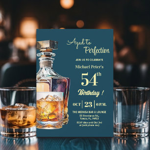 Aged to Perfection Men's 54th Whiskey Birthday Invitation