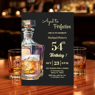 Aged to Perfection Men's 54th Whiskey Birthday  Invitation