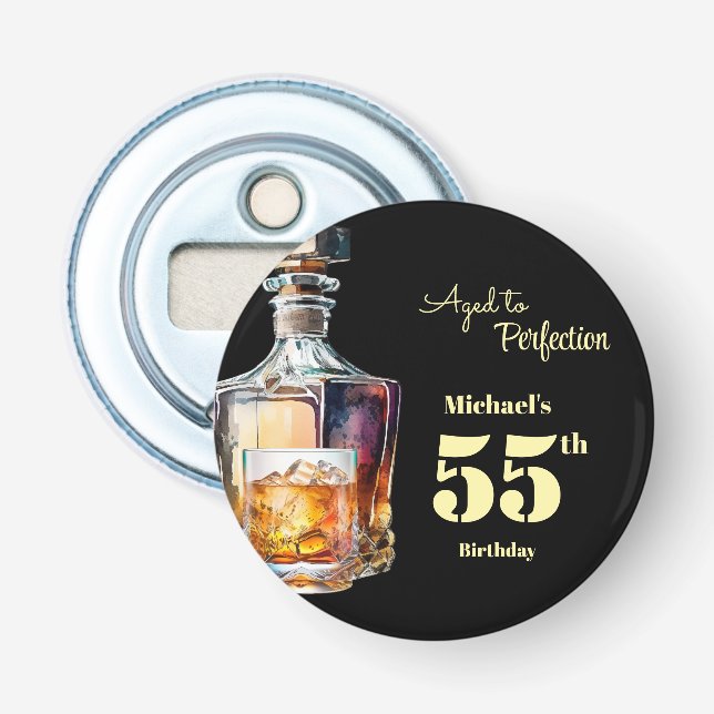 Aged to Perfection Men's 55th Whiskey Birthday  Bottle Opener (Front)
