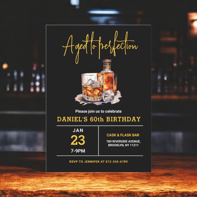 Aged to Perfection Men's 60th Whiskey Birthday  Invitation (Creator Uploaded)