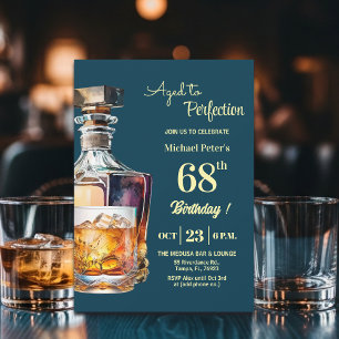 Aged to Perfection Men's 68th Whiskey Birthday Invitation