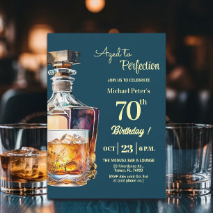 Aged to Perfection Men's 70th Whiskey Birthday  Invitation