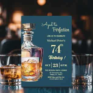 Aged to Perfection Men's 74th Whiskey Birthday  Invitation