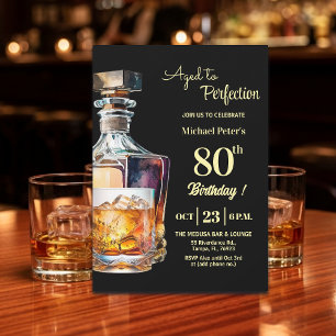 Aged to Perfection Men's 80th Whiskey Birthday  Invitation