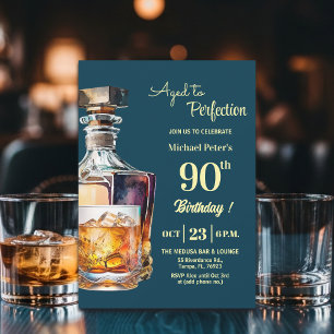 Aged to Perfection Men's 90th Whiskey Birthday Invitation