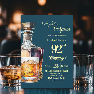 Aged to Perfection Men's 92nd Whiskey Birthday Invitation